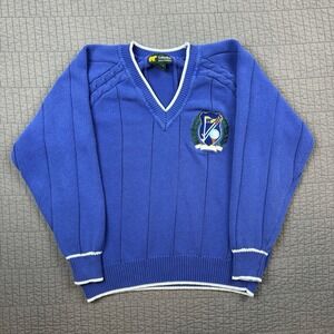 Vtg 90s Golden Bear Sweater Men's Large Blue Knit Golf Embroidered Logo V Neck
